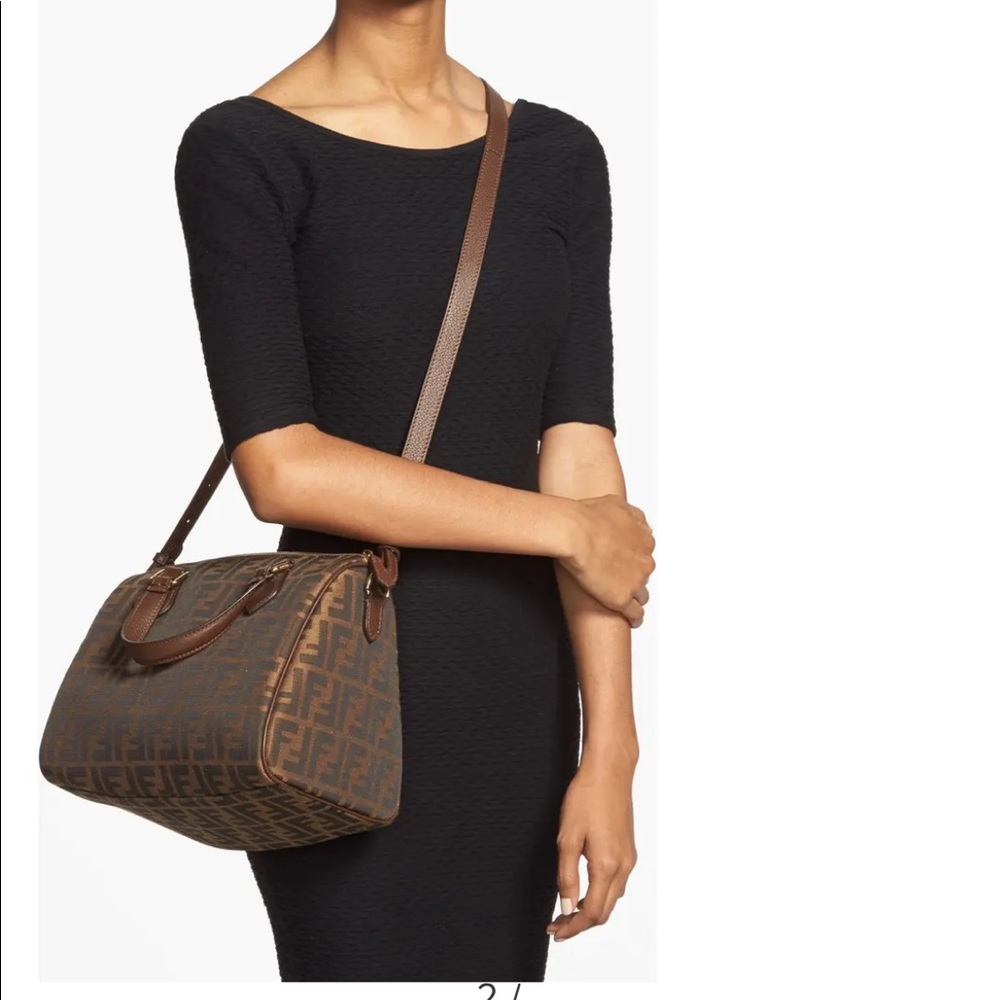 Fendi Brown Monogram Bowler Crossbody with Leather Trim